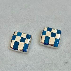 Checkerboard 925 Silver Clip On Earrings Made in Mexico